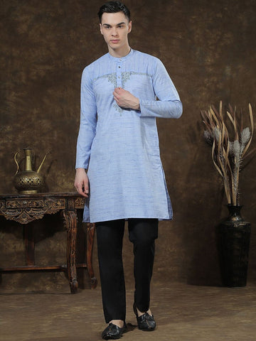 Men Ethnic Motifs Regular Thread Work Kurta with Trousers