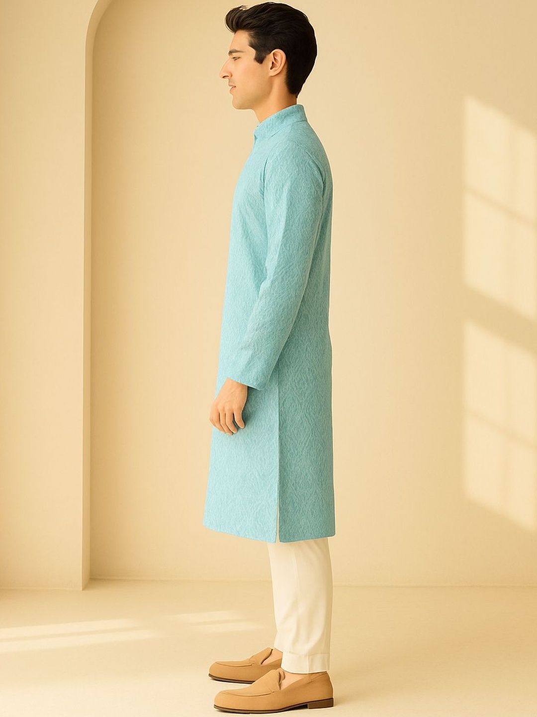 Men Self Design Regular Fit Full Sleeve Kurta Set