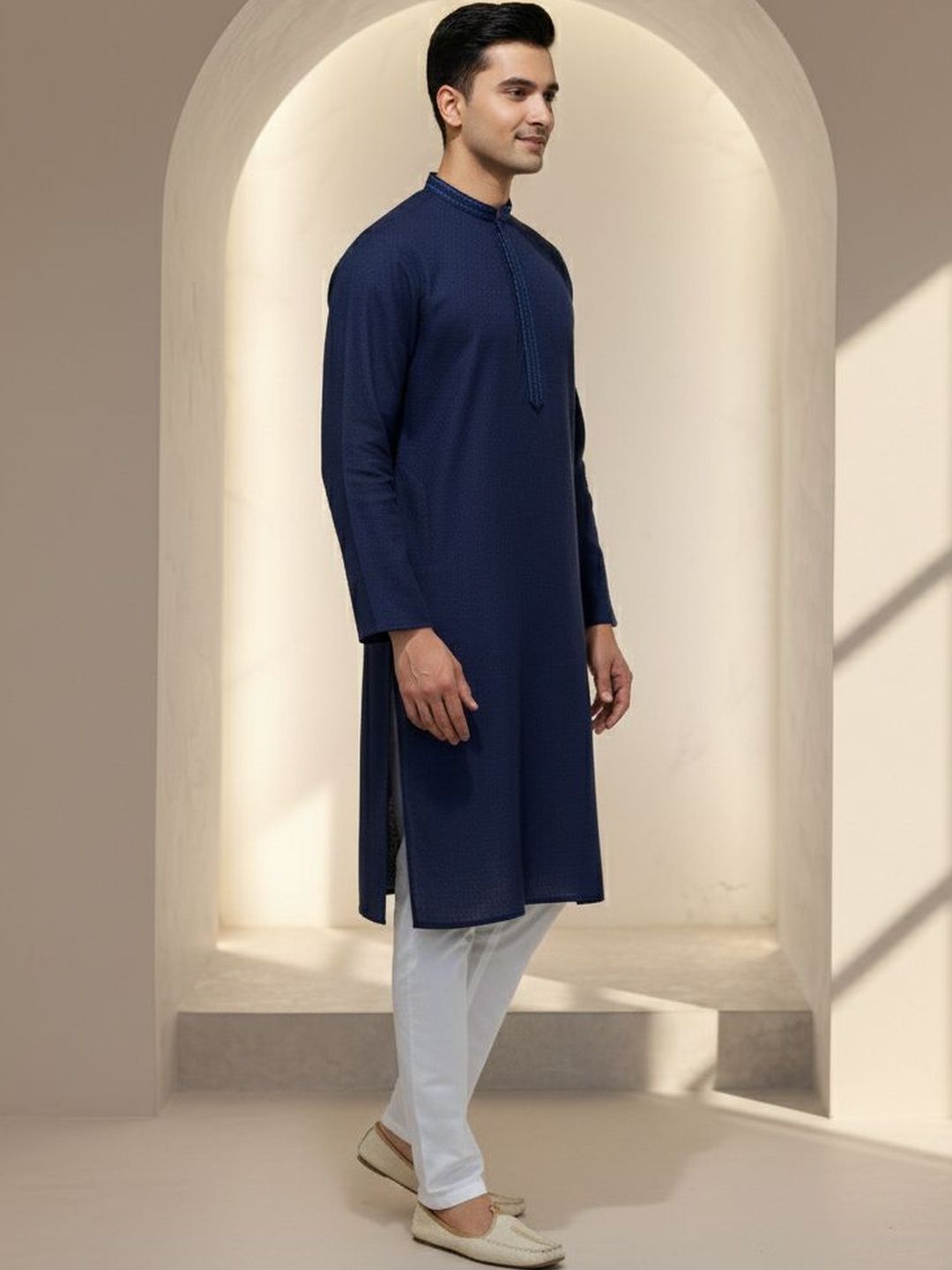 Men Blue Regular Fit Full Sleeve Kurta Set