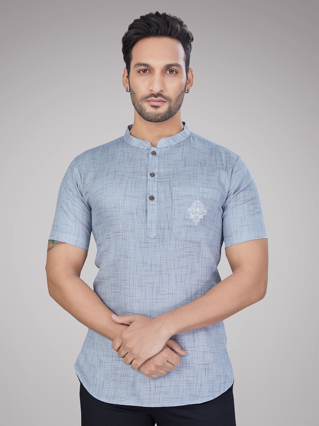 Men Mandarin Collar Cotton Straight Kurta