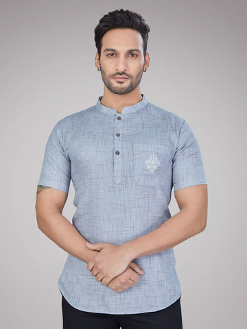 Men Mandarin Collar Cotton Straight Kurta