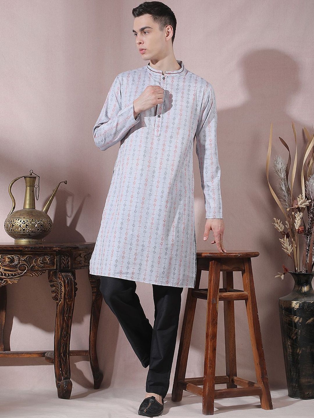 Men Printed Regular Kurta with Trousers