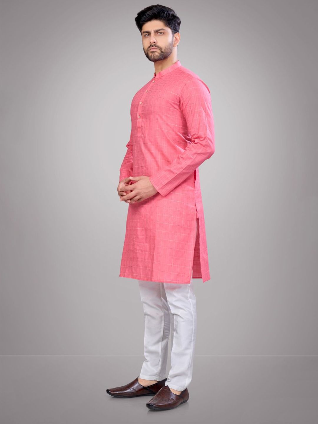 Men Self Design Regular Fit Full Sleeve Straight Kurta