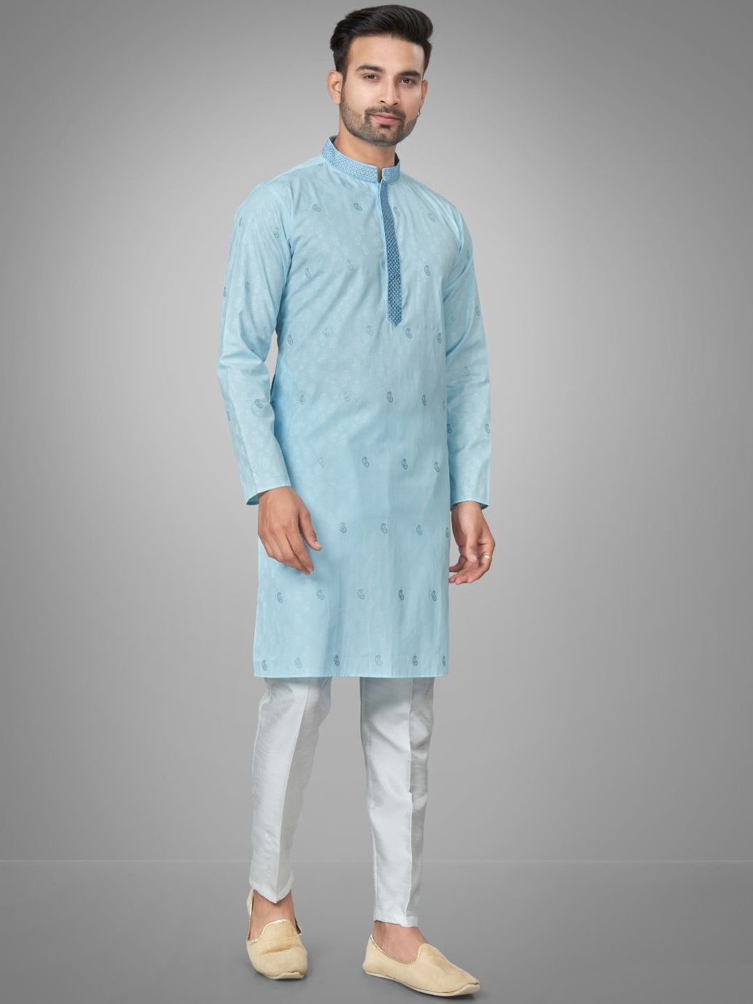 Men Self Design Kurta with Trousers