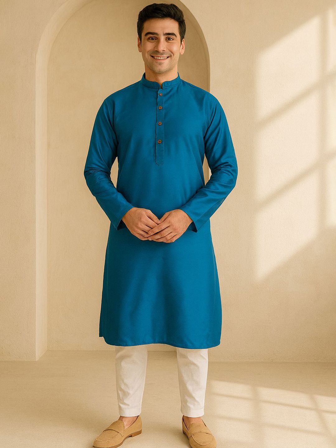 Mandarin Collar Thread Work Straight Kurta