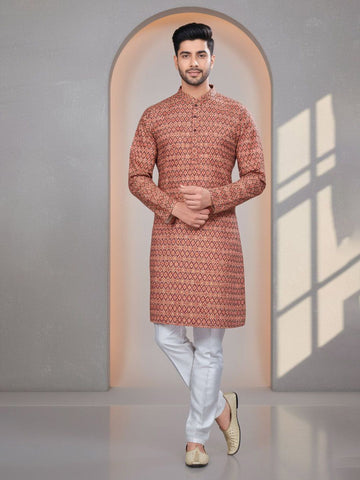 Men Geometric Thread Work Kurta