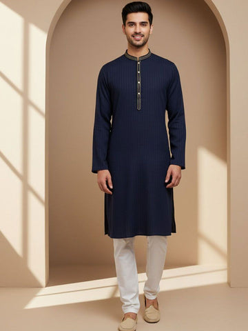 Men Self Design Regular Fit Full Sleeve Kurta