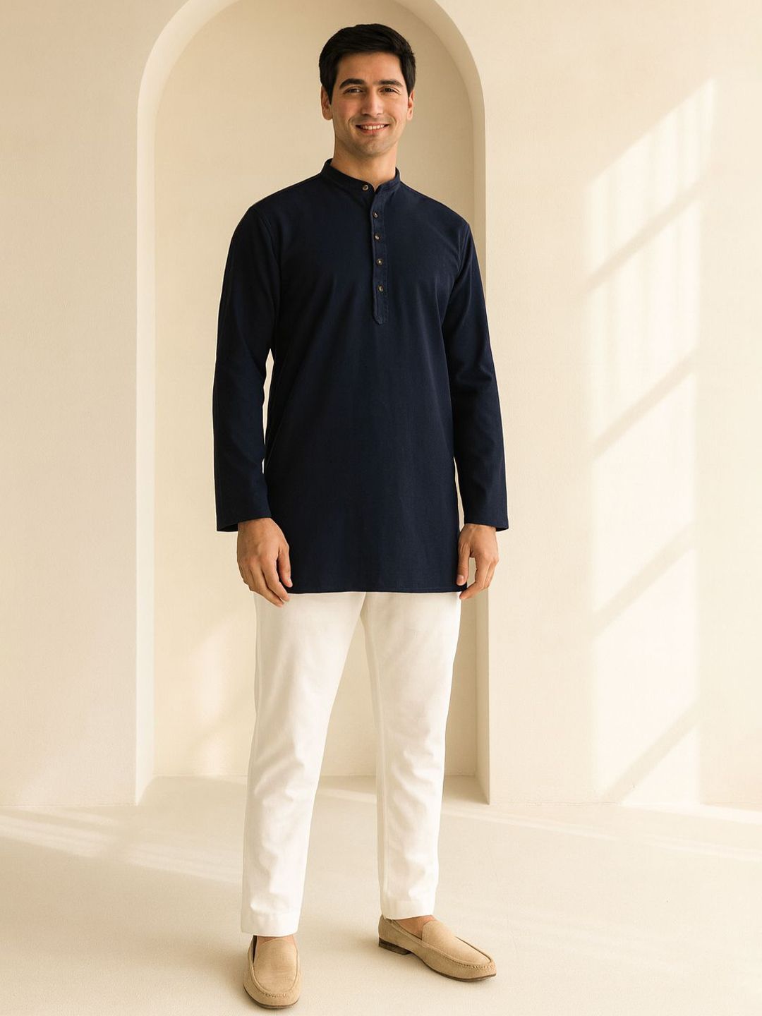 Men Self Design Mandarin Collar Straight Kurta