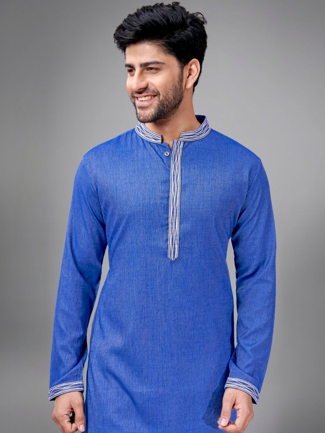 Men Regular Thread Work Pure Cotton Kurta with Pyjamas
