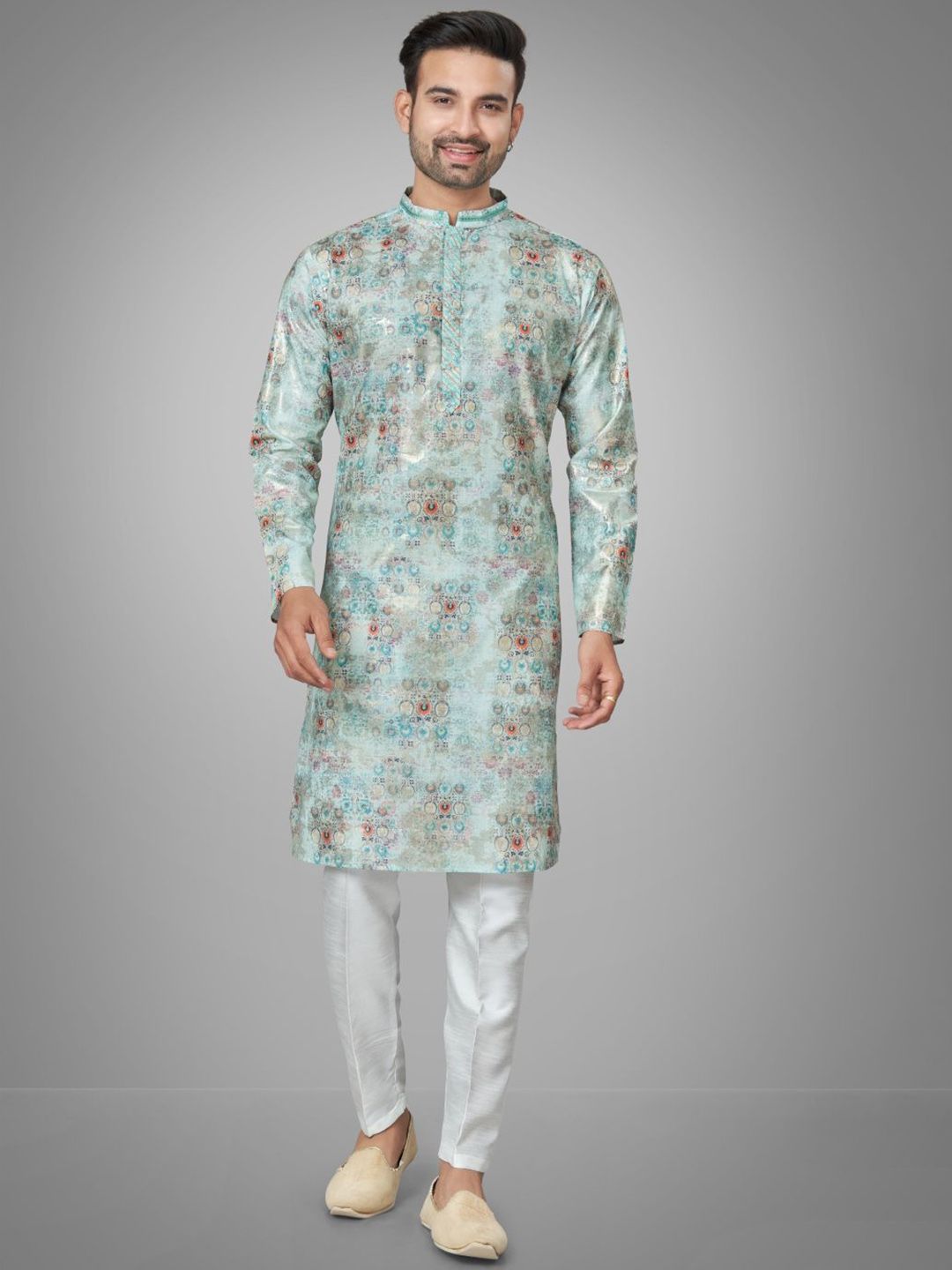 Abstract Printed Mandarin Collar Straight Kurta & Pyjamas