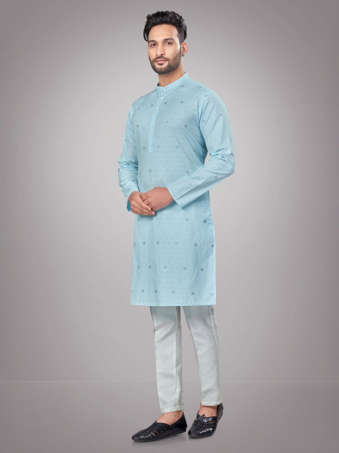 Men Self Design Regular Fit Full Sleeve Straight Kurta