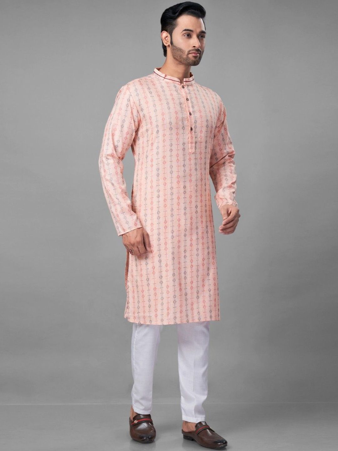 Men Geometric Khadi Kurta