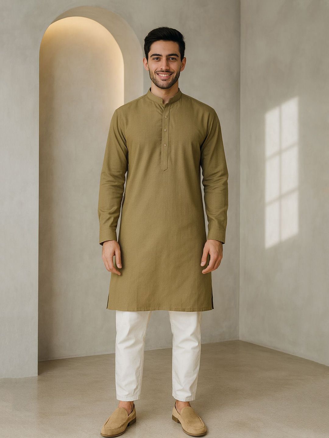 Mandarin Collar Long Sleeves Straight Kurta