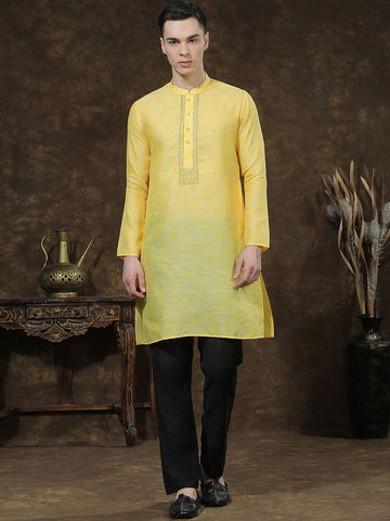 Men Ethnic Motifs Regular Thread Work Kurta with Trousers