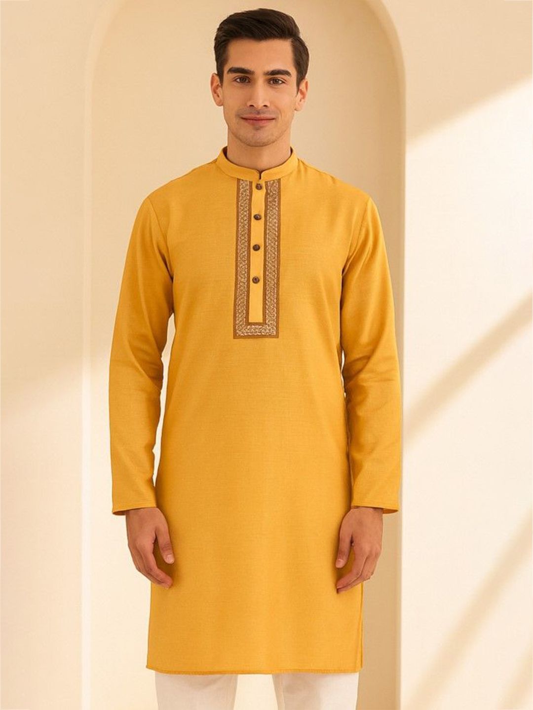 Mandarin Collar Thread Work Straight Kurta
