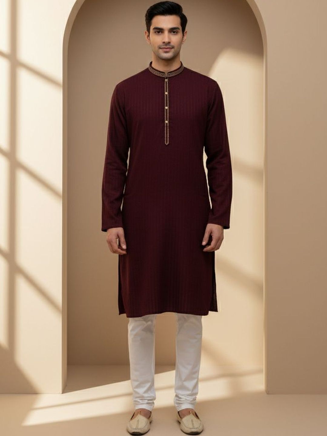 Men Regular Thread Work Pure Cotton Kurta with Pyjamas