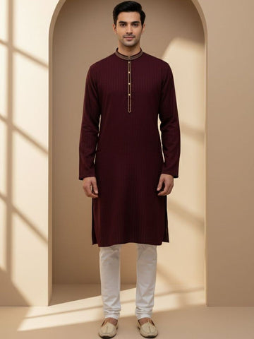 Men Regular Thread Work Pure Cotton Kurta with Pyjamas