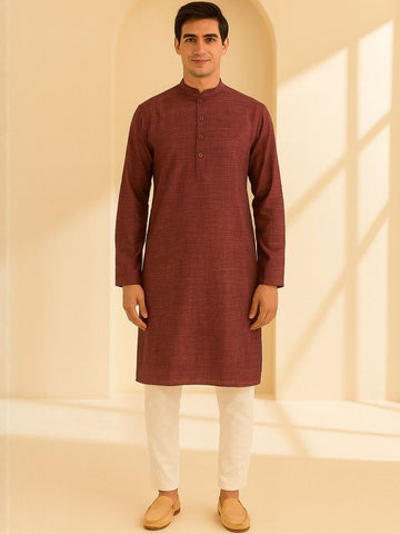 Men Pink Regular Fit Full Sleeve Mandarin Collar Kurta Set