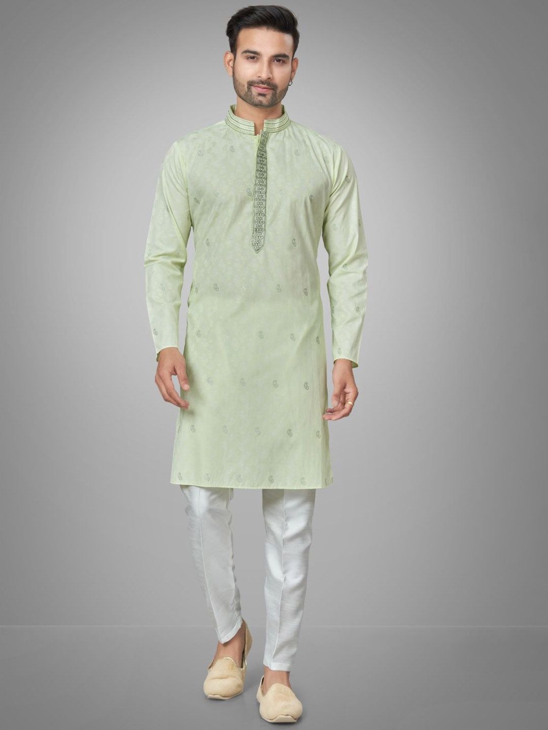 Men Self Design Kurta with Trousers