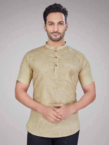 Men Self Design Thread Work Short Kurta