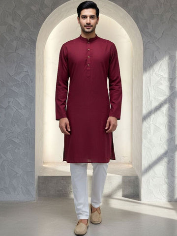 Men Self Design Mandarin Collar Regular Kurta with Trousers