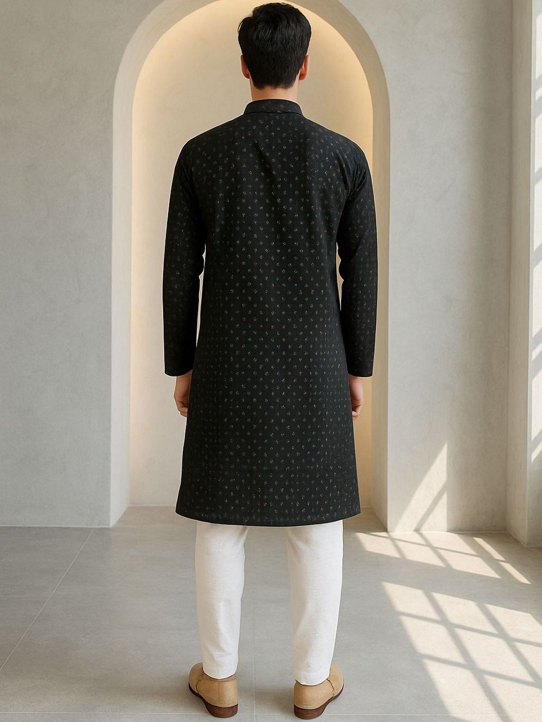 Men Ethnic Motifs Printed Knee Length Regular Straight Kurta with Pyjamas