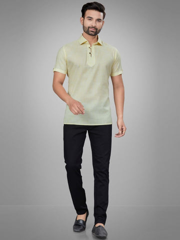 Men Self Design Regular Fit Half Sleeve Short Kurta