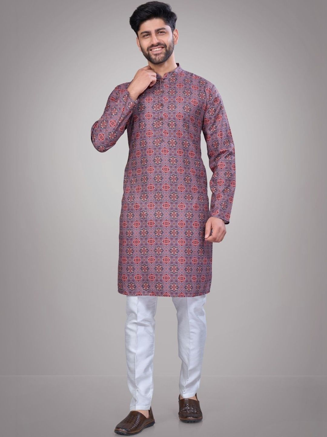 Men Floral Regular Pure Cotton Kurta with Pyjamas