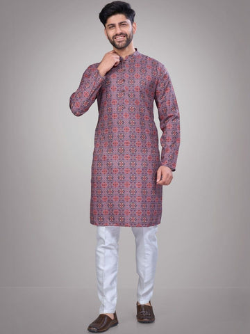 Men Floral Regular Pure Cotton Kurta with Pyjamas