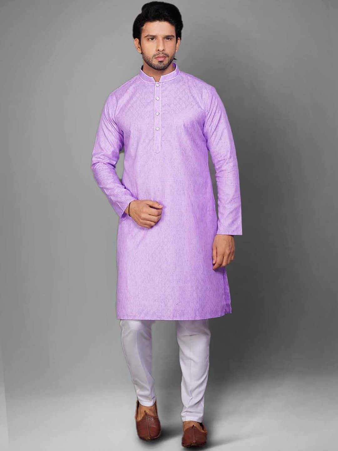 Self Design Pure Cotton Mandarin Collar Straight Kurta & Pyjamas