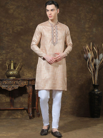 Men Regular Thread Work Kurta with Pyjamas
