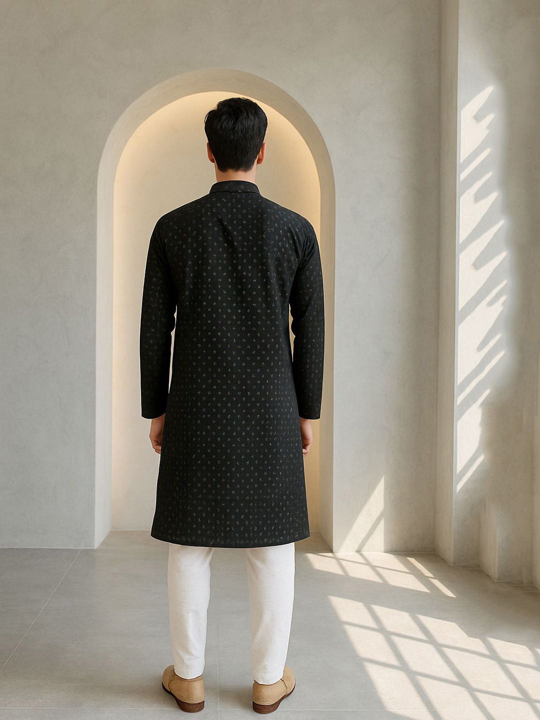 Geometric Woven Design Mandarin Collar Straight Kurta