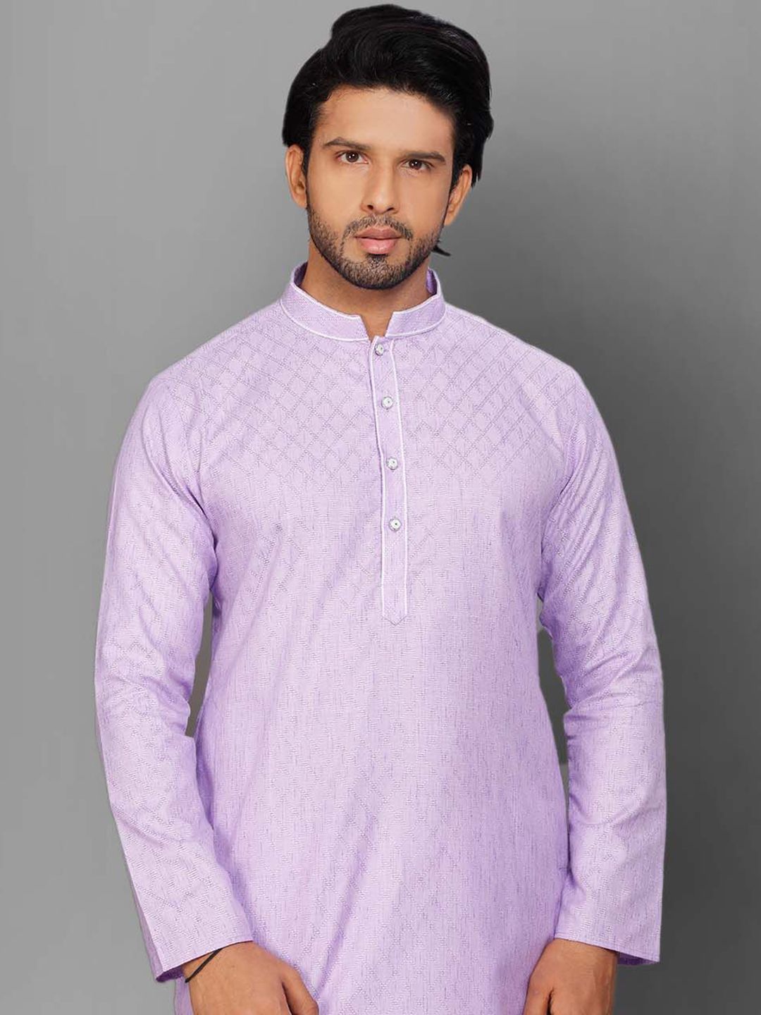 Self Design Pure Cotton Mandarin Collar Straight Kurta & Pyjamas