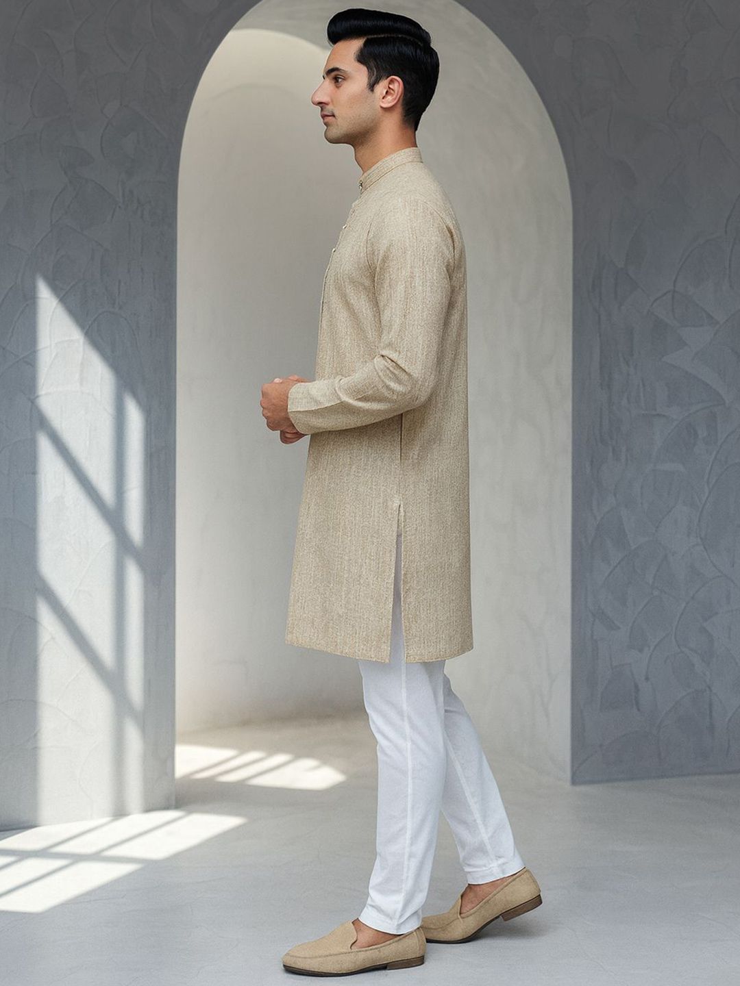 Men Solid Printed Festive Cotton Straight Kurta