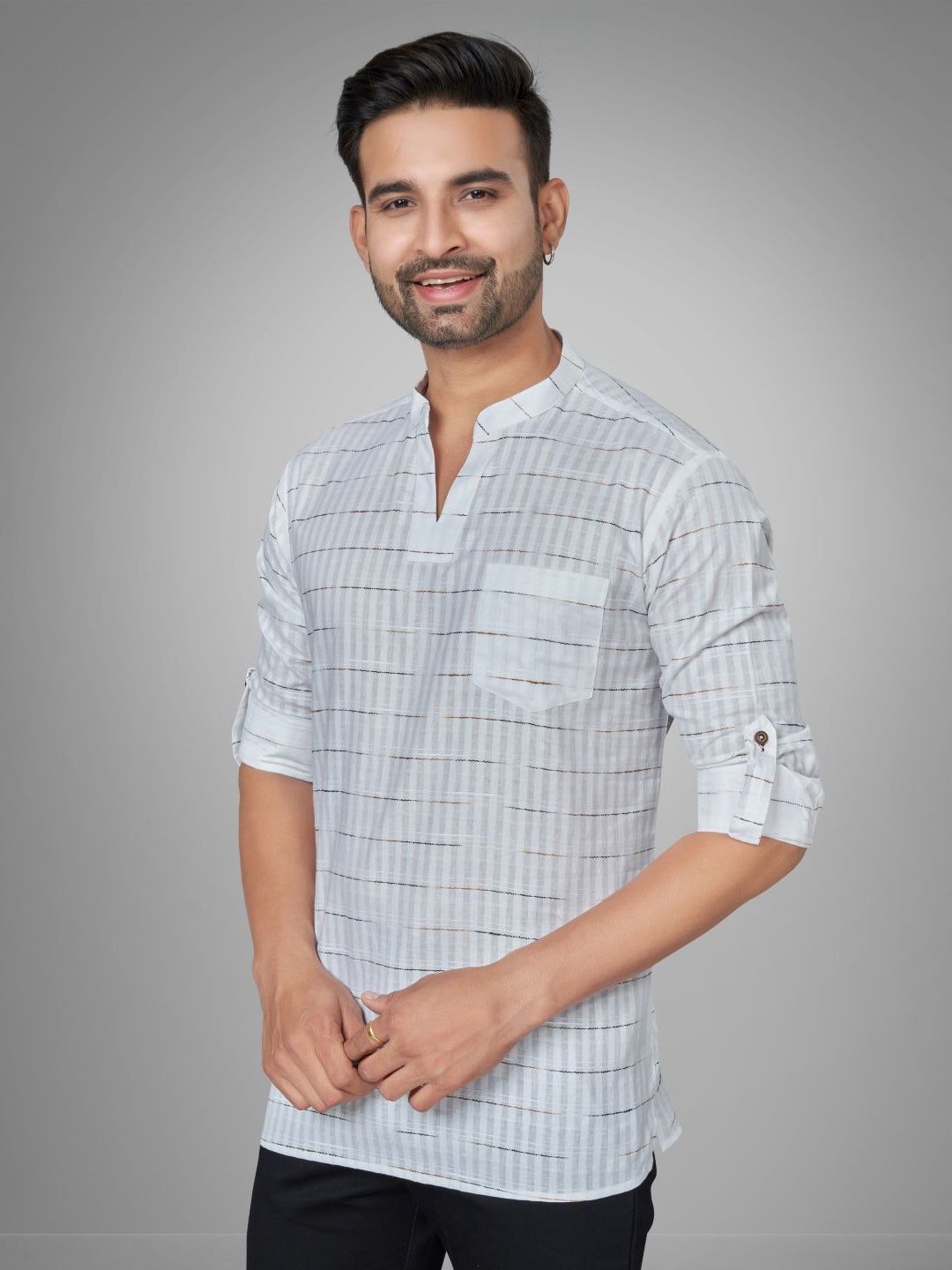Men Checked Printed Thread Work Kurta