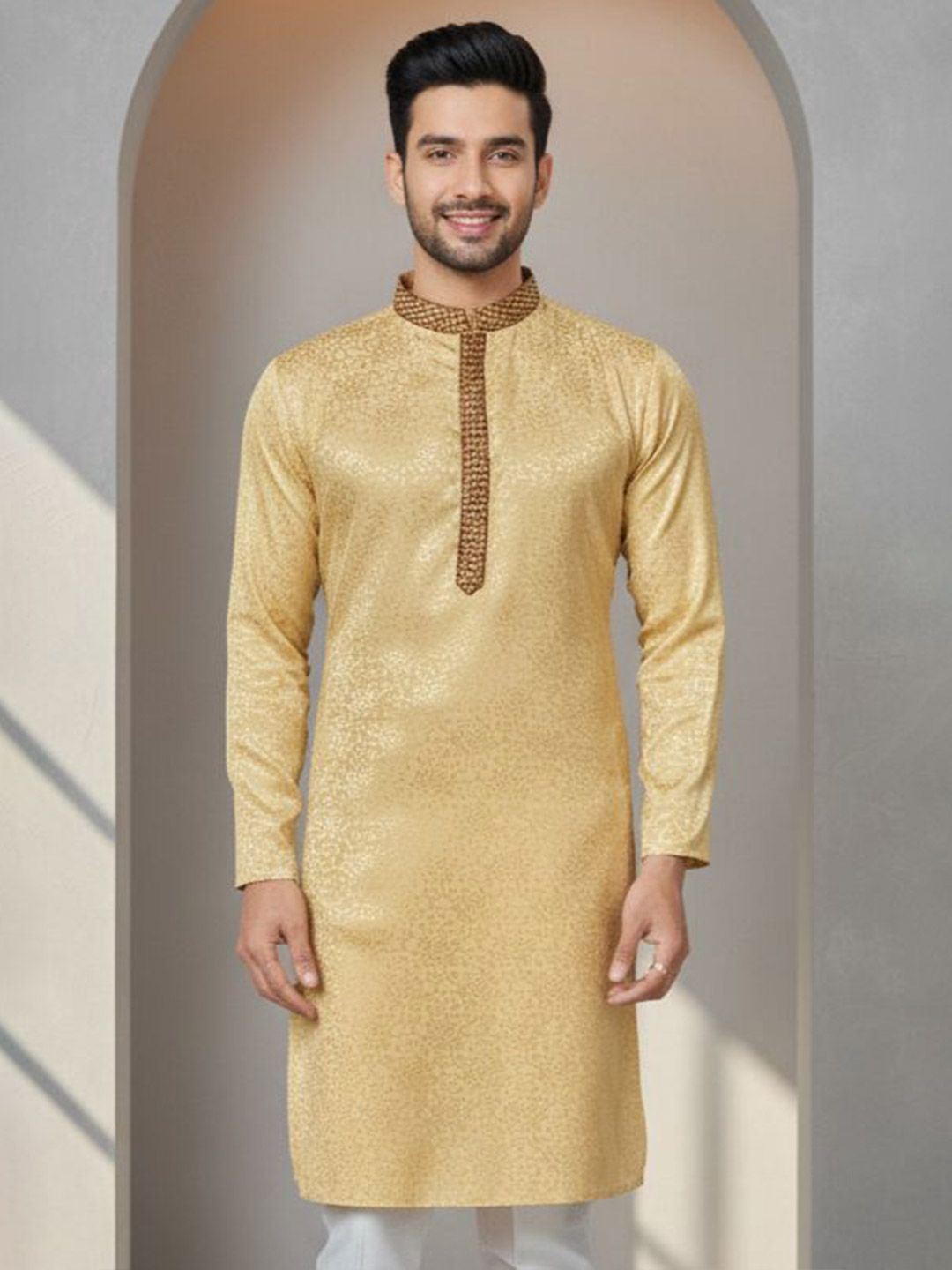 Men Thread Work Jacquard Kurta