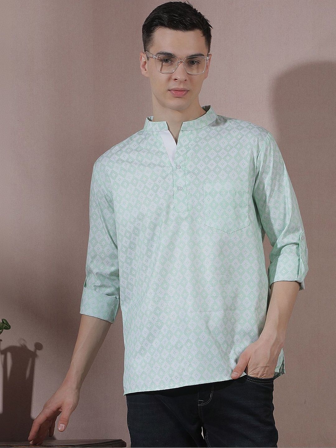Men Geometric Dobby Kurta