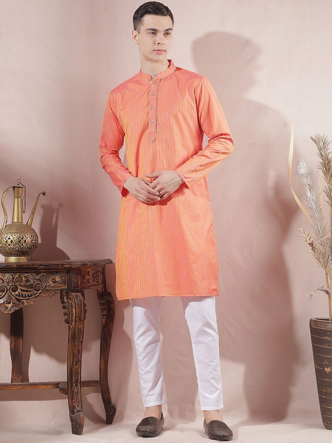 Men Regular Thread Work Kurta with Trousers