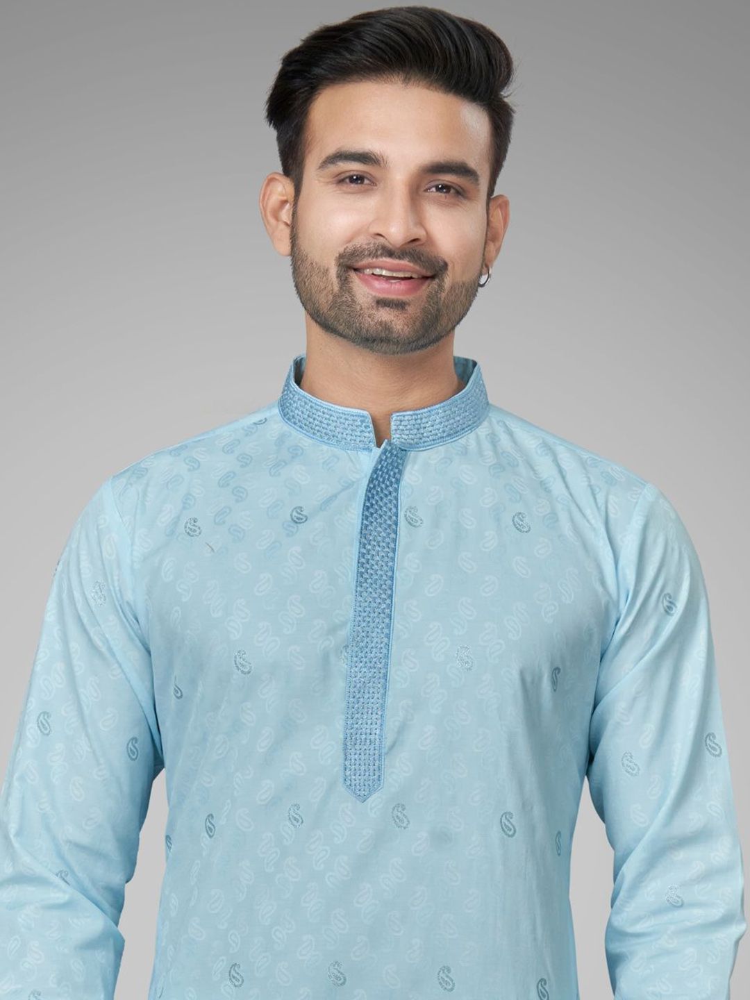 Men Self Design Kurta with Trousers