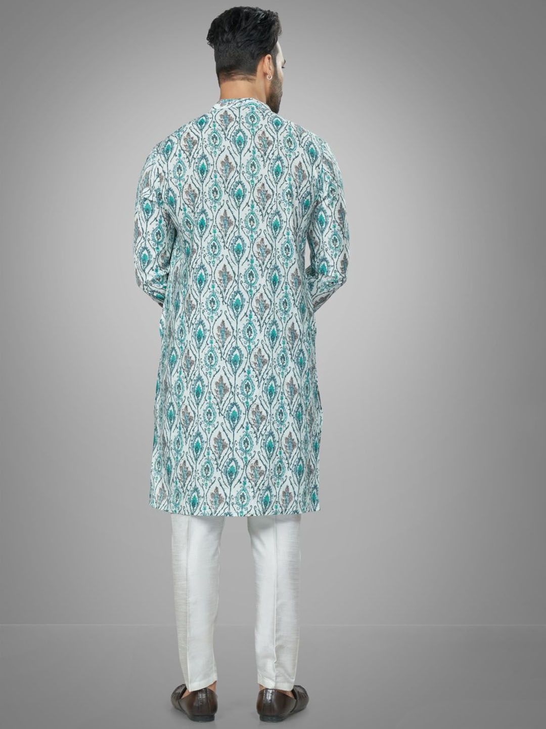 Men Floral Printed Mandarin Collar Regular Kurta with Pyjamas