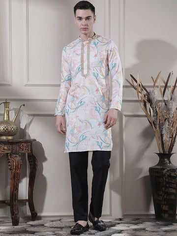 Men Floral Printed Regular Mirror Work Kurta with Trousers