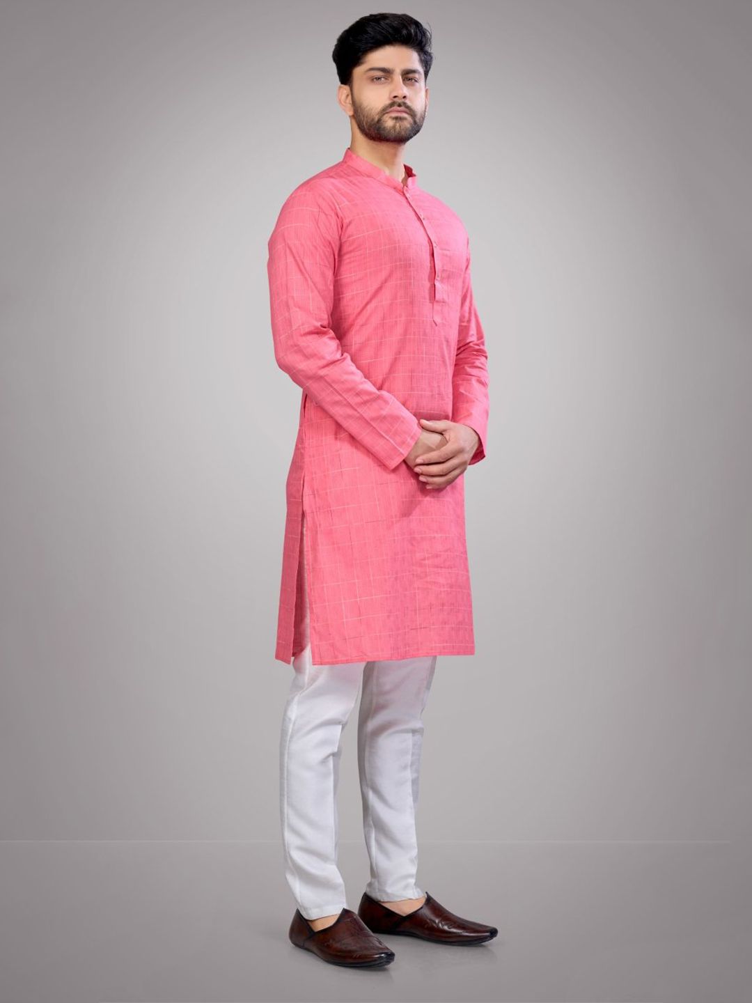 Men Self Design Regular Fit Full Sleeve Straight Kurta