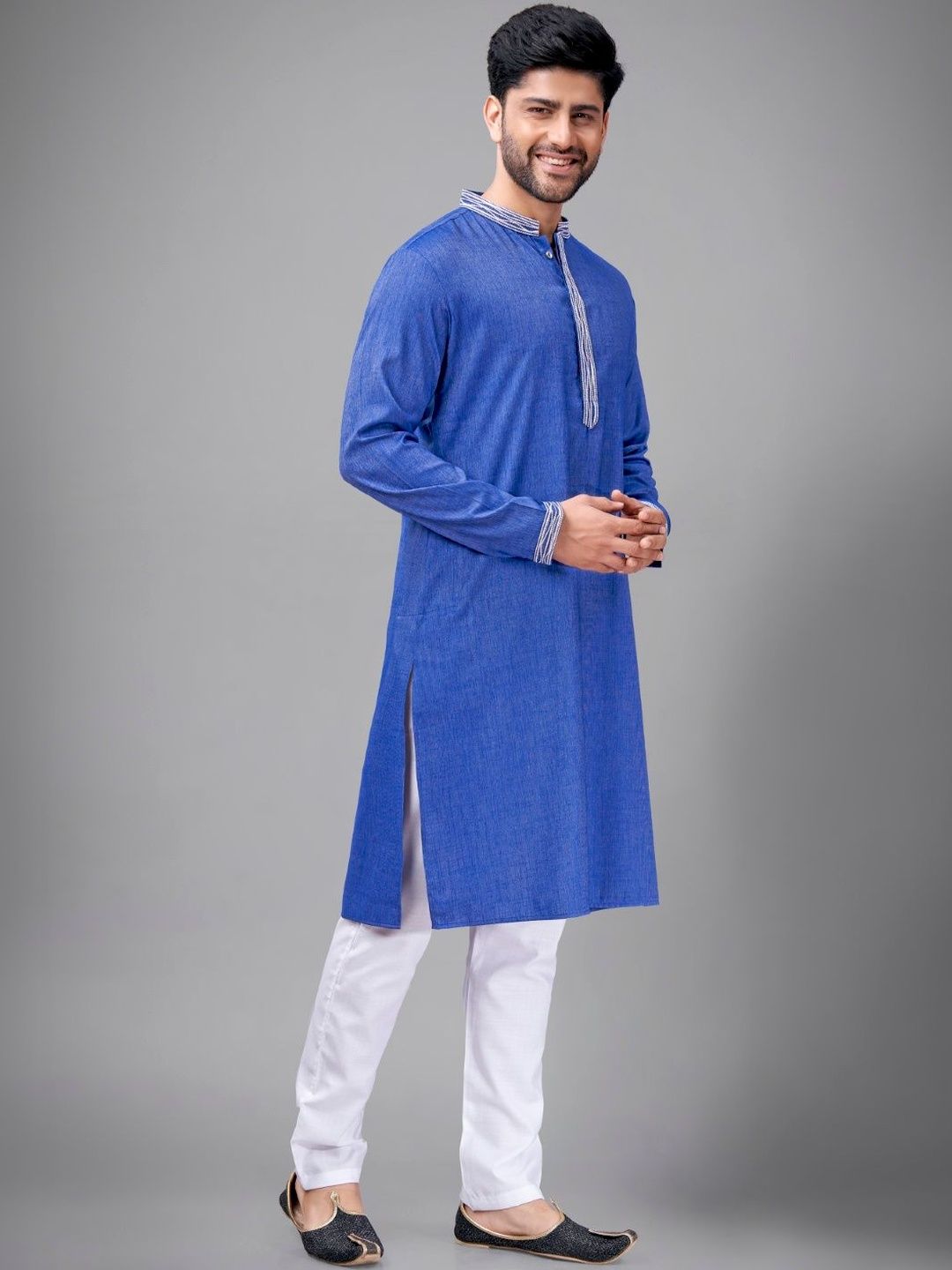 Men Regular Thread Work Pure Cotton Kurta with Pyjamas