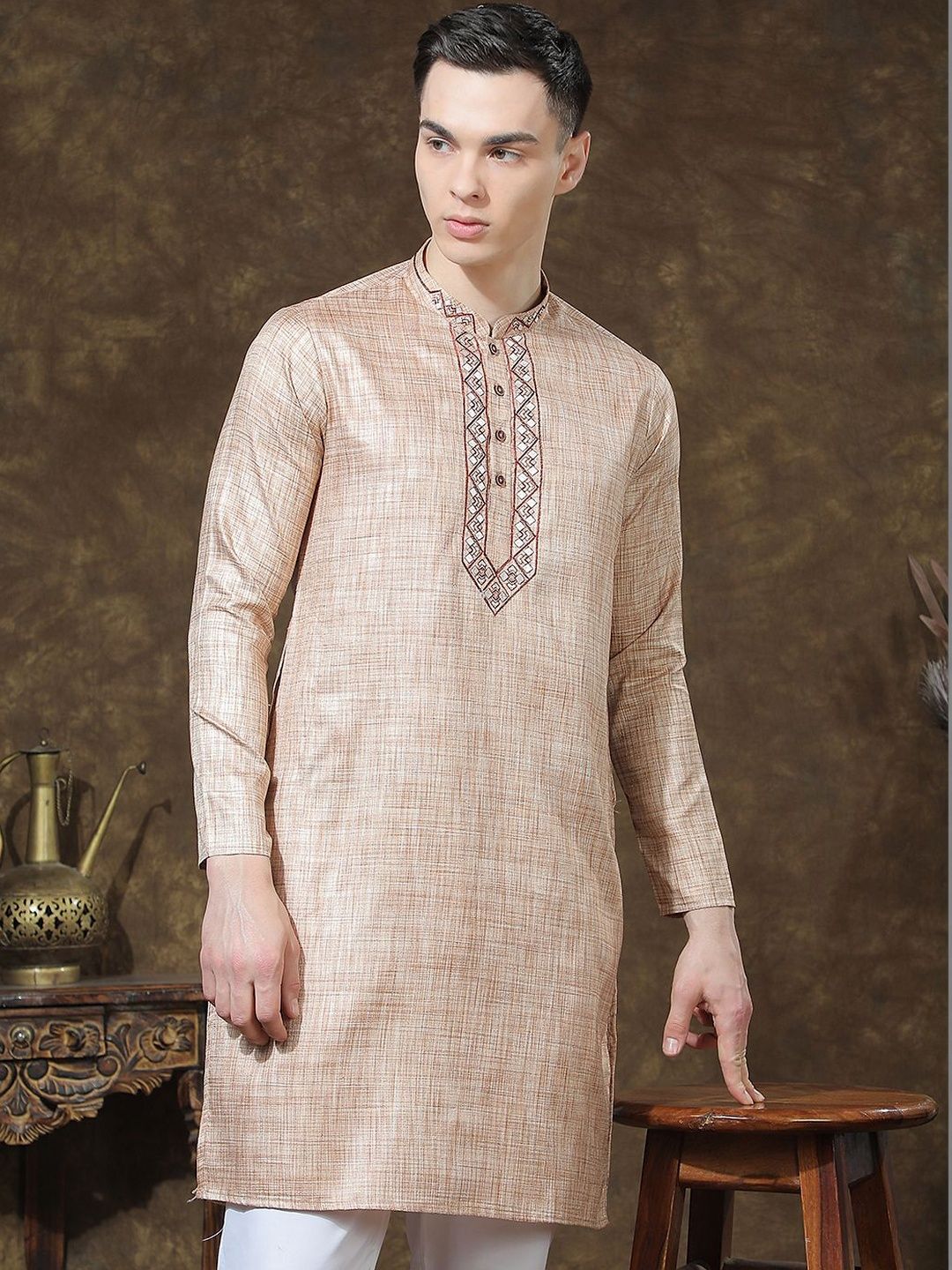 Men Regular Thread Work Kurta with Pyjamas