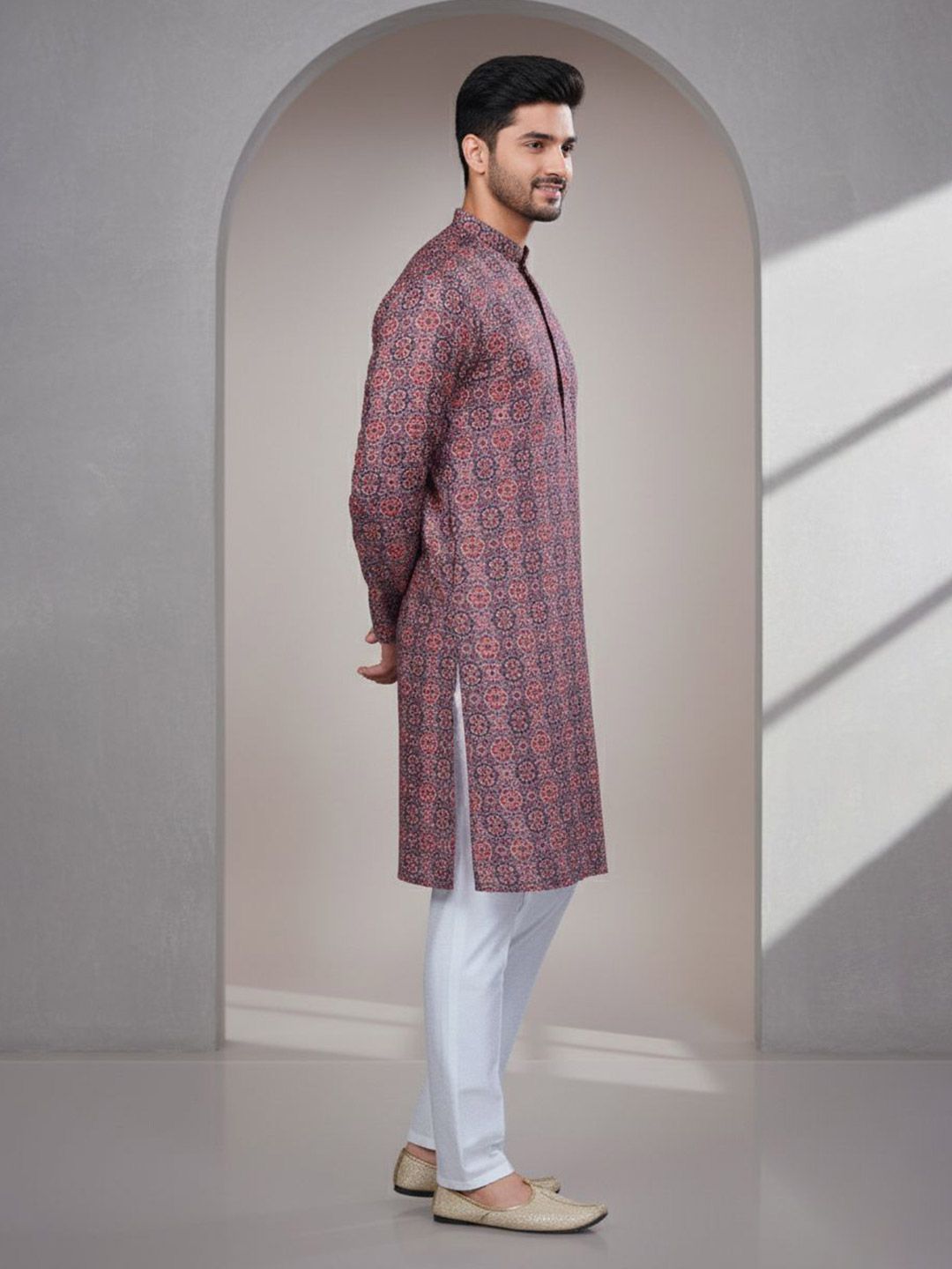 Men Geometric Thread Work Kurta