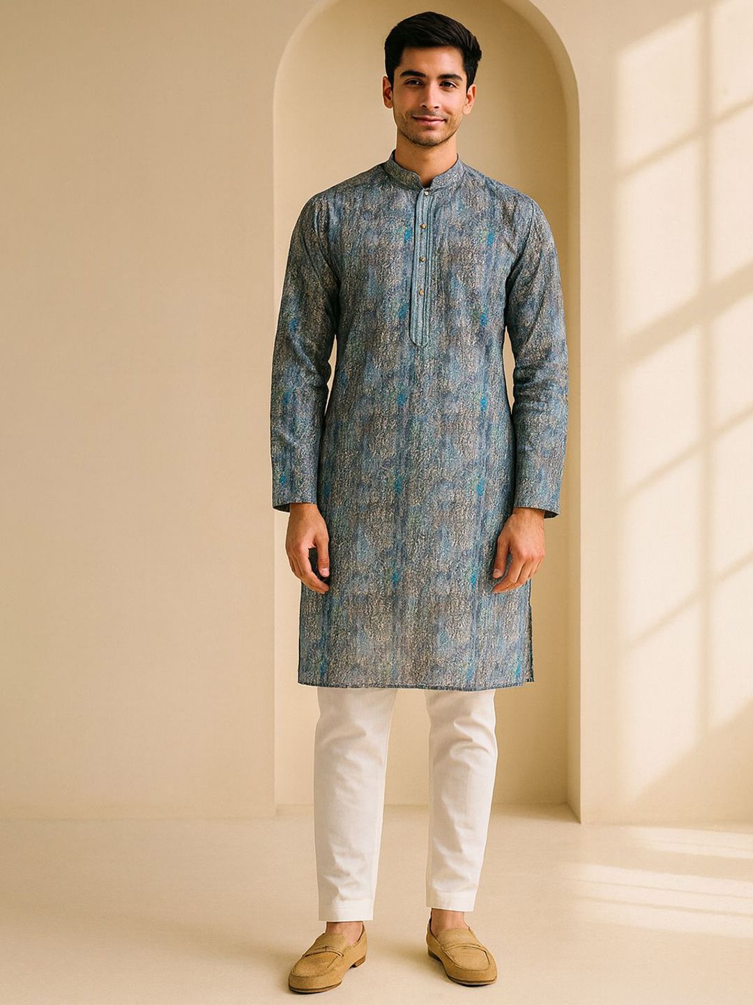 Abstract Printed Mandarin Collar Straight Kurta