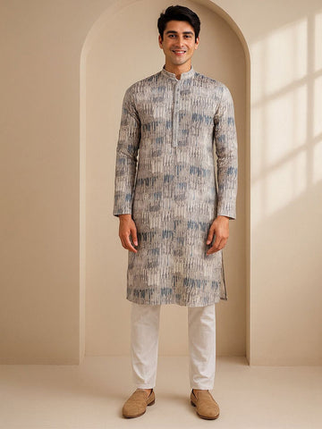 Men Self Design Regular Fit Full Sleeve Straight Kurta