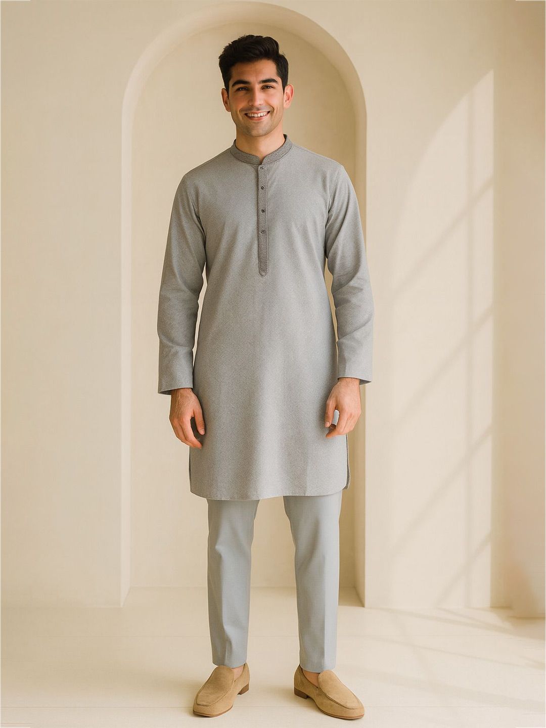 Mandarin Collar Long Sleeves Straight Kurta