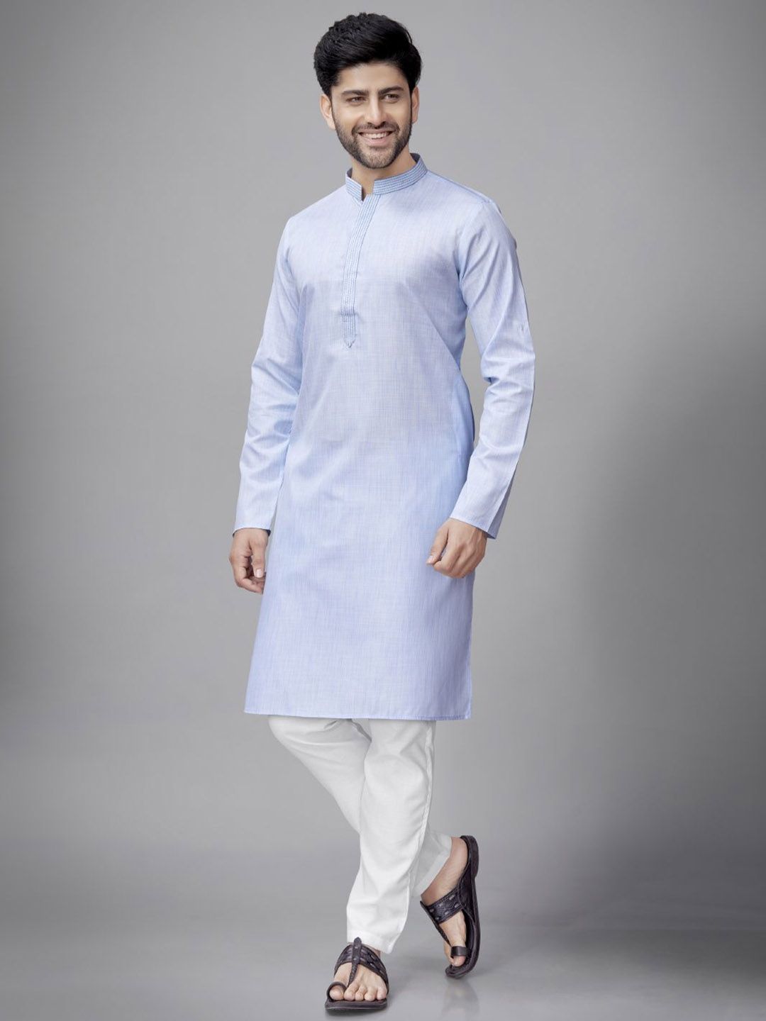 Men Mandarin Collar Regular Kurta with Pyjamas