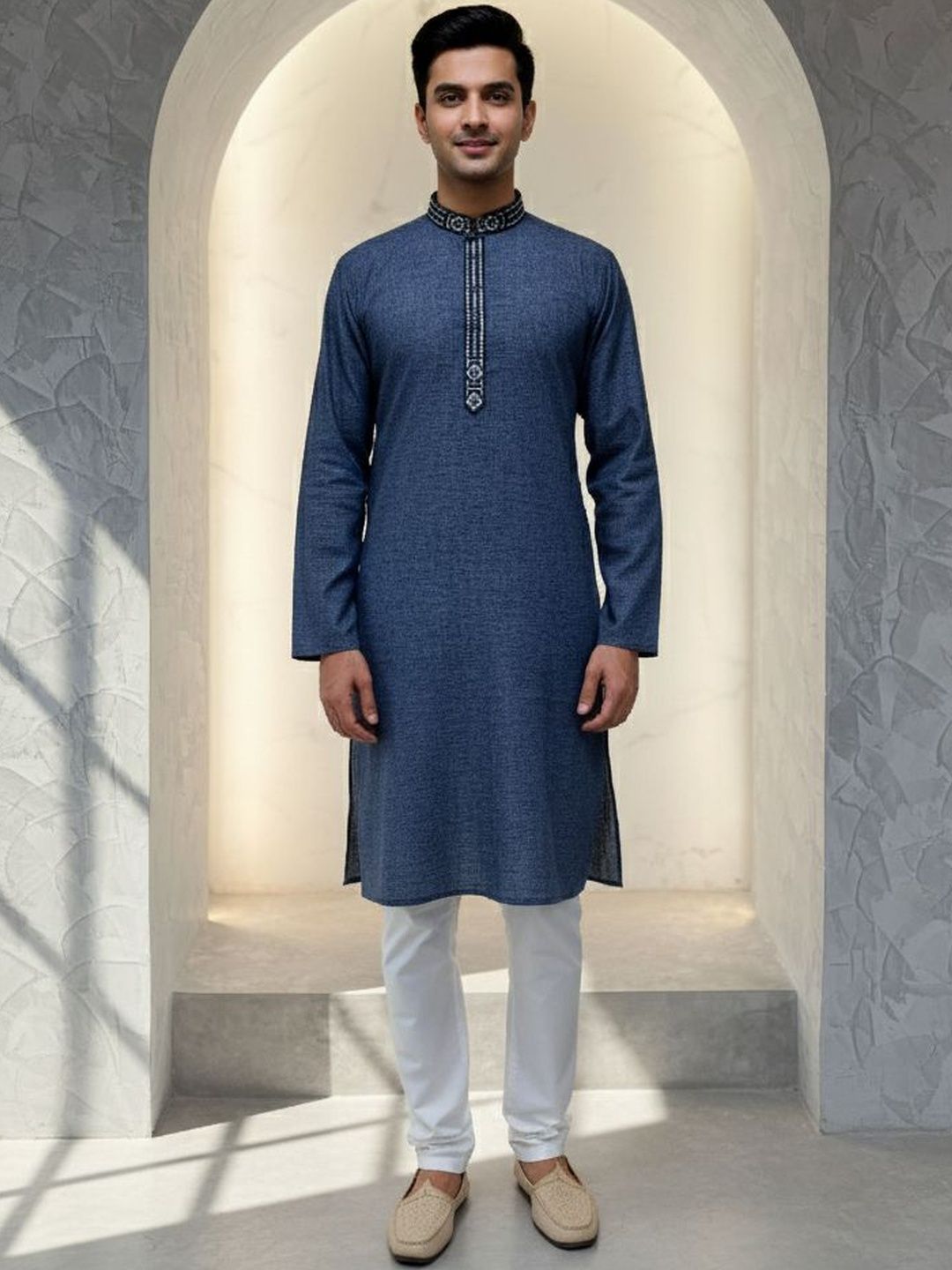 Men Self Design Regular Fit Kurta with Pyjamas